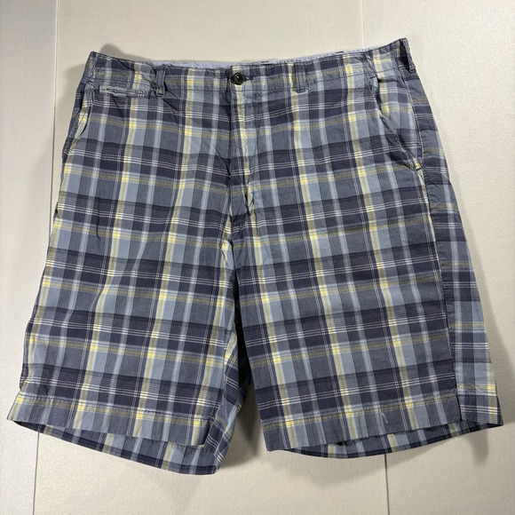 Chaps Other - Chaps Men's Plaid Flat Front Cotton Shorts Blue Gray Yellow Size 36 Casual Golf